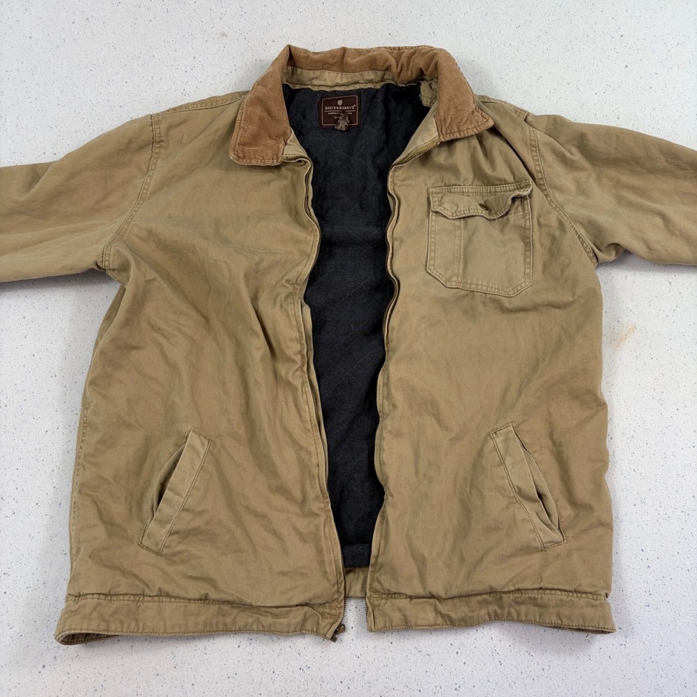 STEVE & BARRY'S Tan Canvas Work Jacket‎ XL Corduroy Collar Quilted Barn Coat